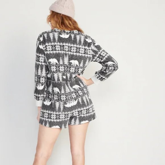 Old Navy Match The Fam Fleece Henley Pajama Romper Size L - Picture 2 of 9